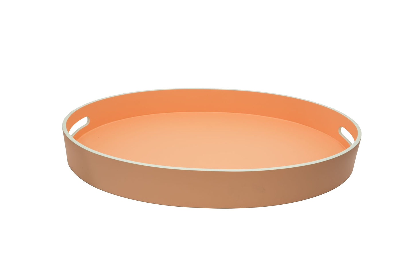 Plateau rond en laque pêche et beige