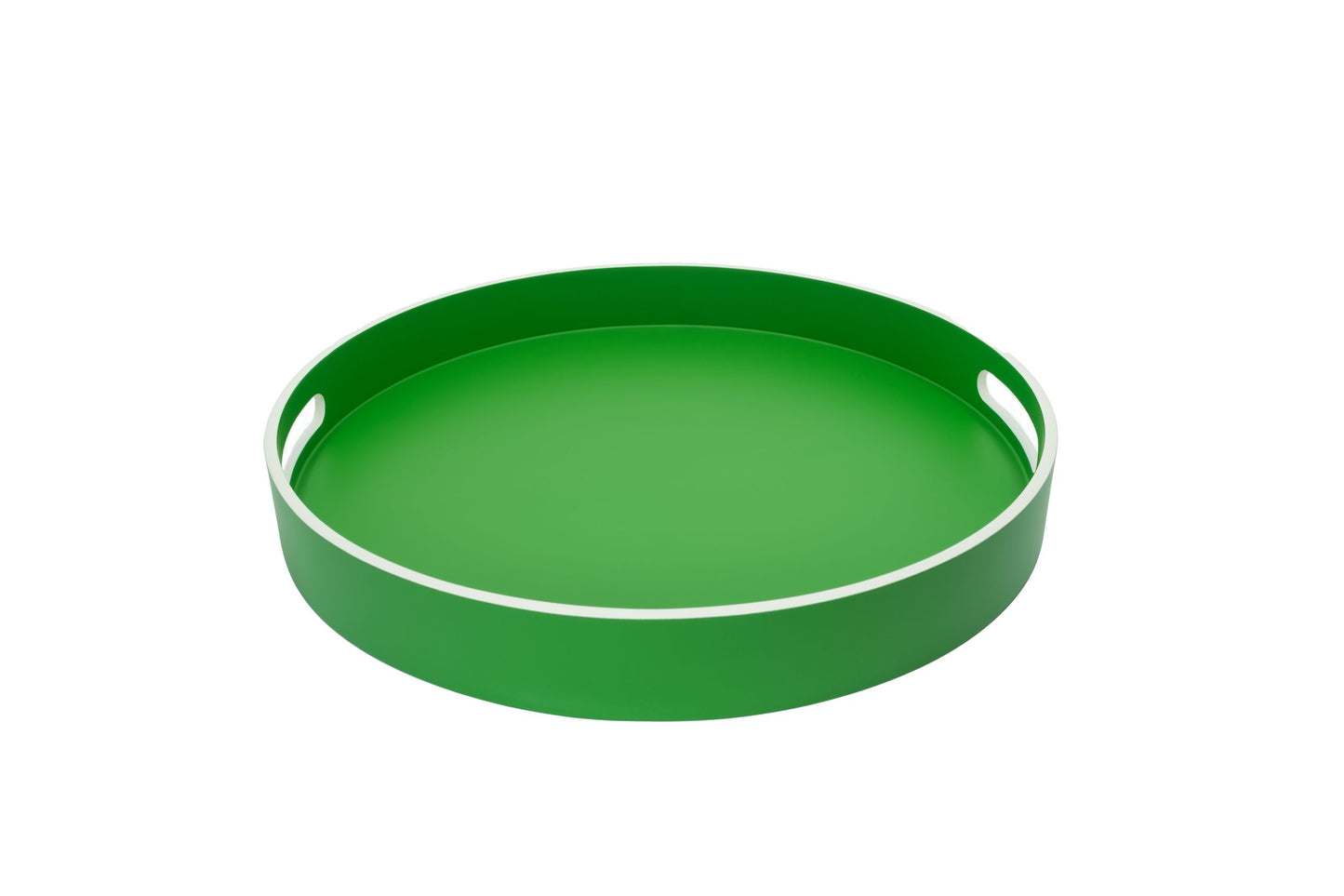 Plateau en bois laqué vert liseret beige rond 40*5cm