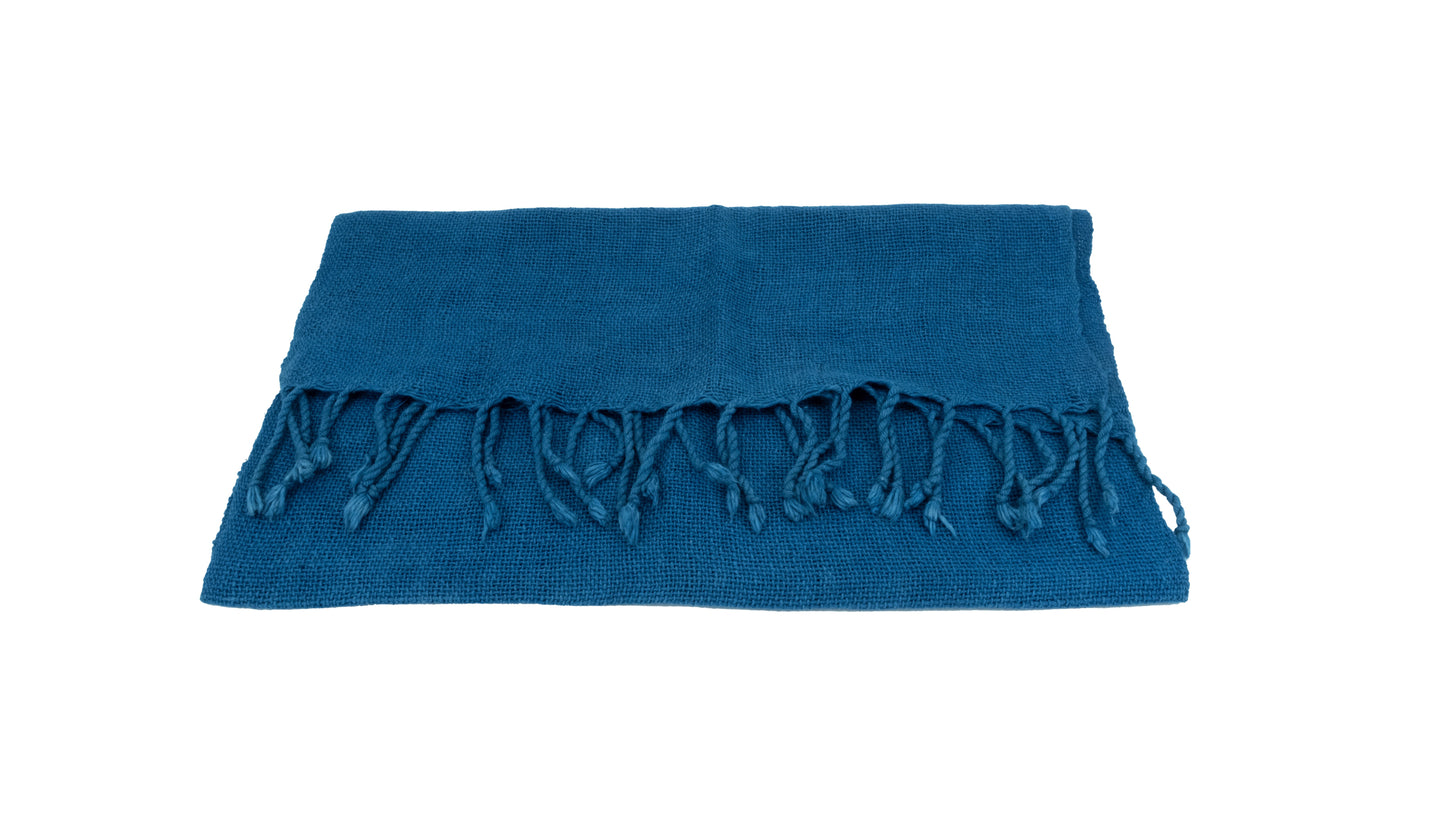 Écharpe en coton et lin bleu uni