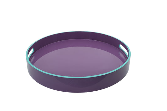 Plateau en laque aubergine ligne verte rond