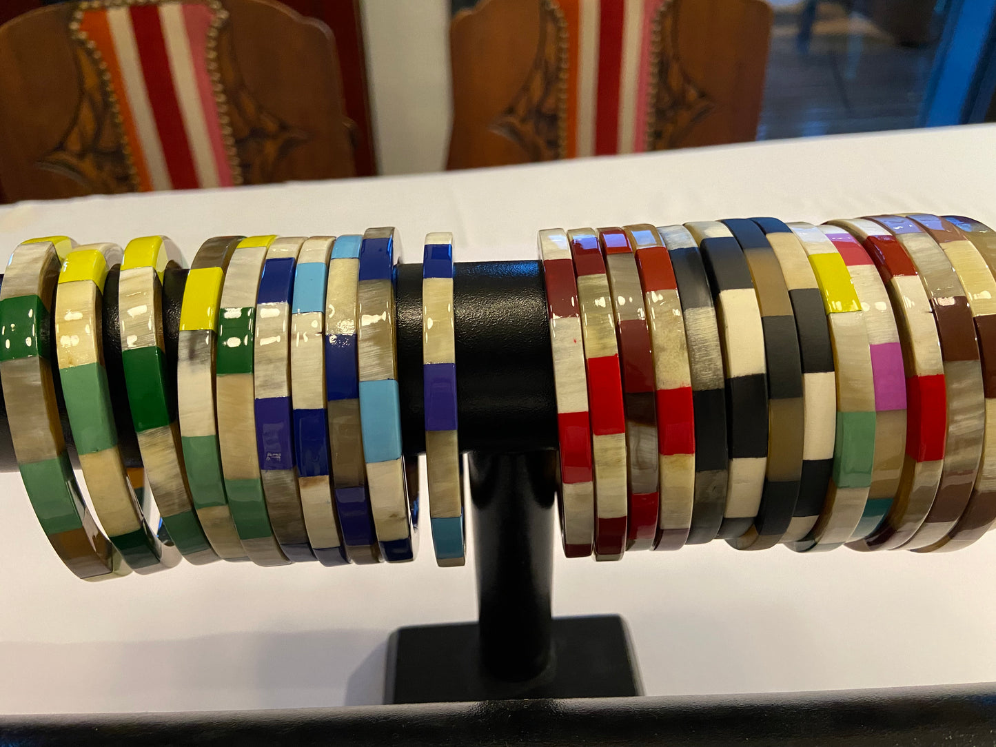 Bracelet damier corne et couleur