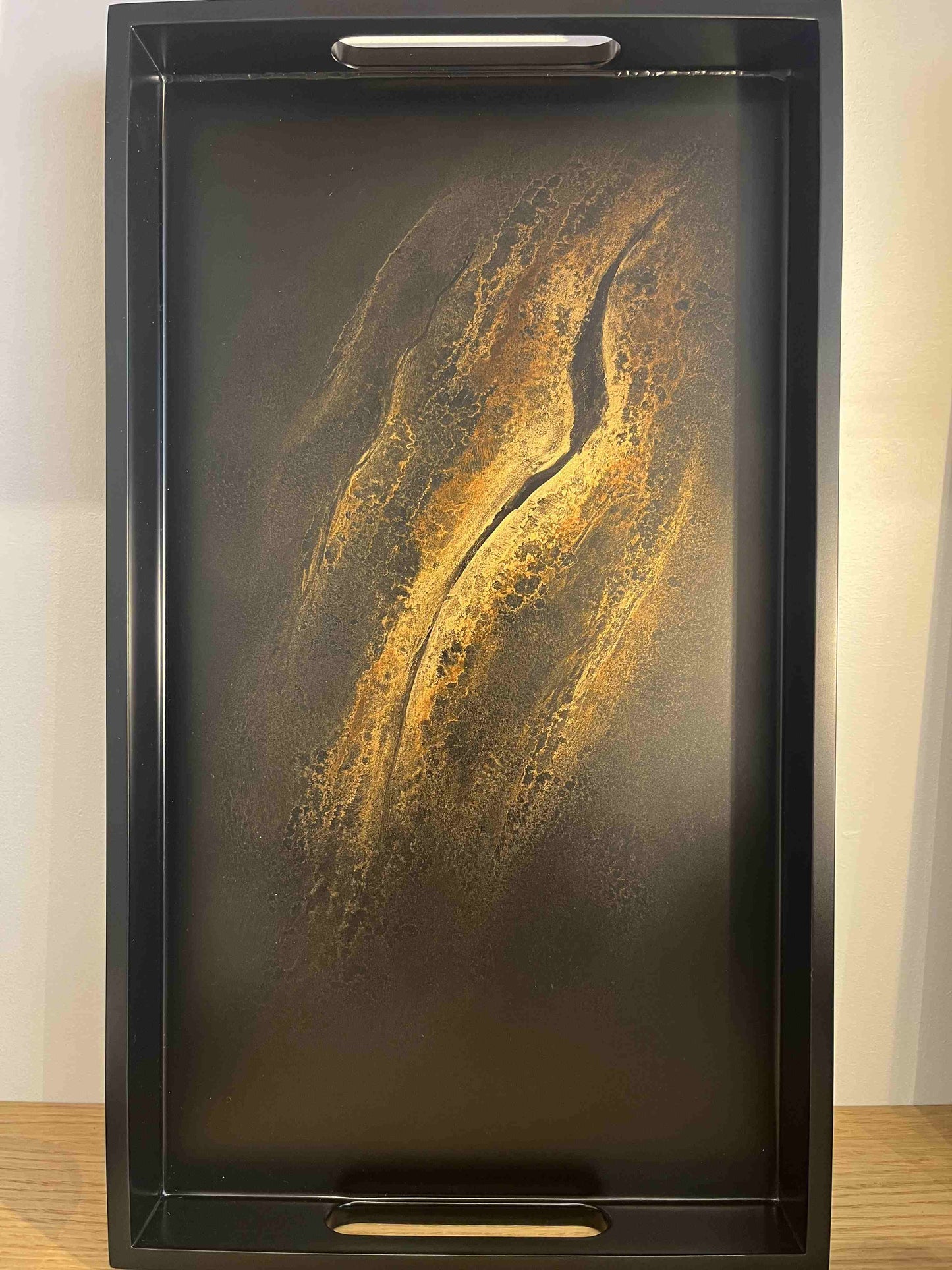 Plateau rectangulaire en bois laqué marron glacé