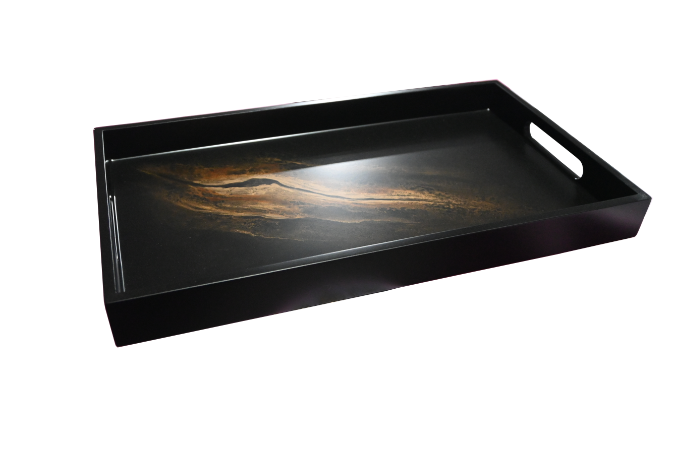 Plateau rectangulaire en bois laqué marron glacé