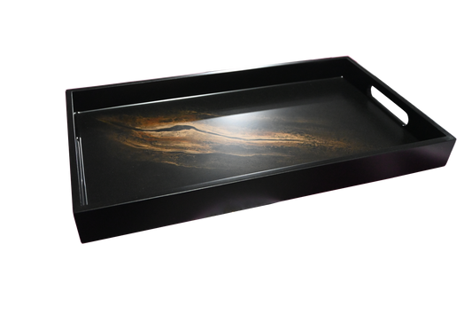 Plateau rectangulaire en bois laqué marron glacé